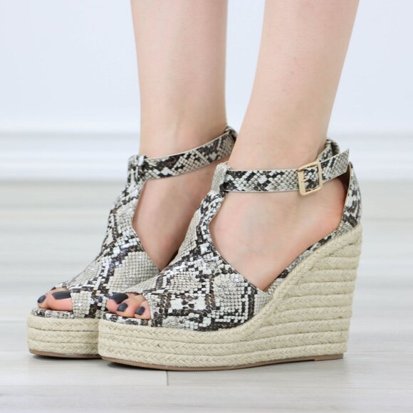 Snake Print Platform Espadrille Wedge Heel Sandals Adjustable Ankle Strap - Picture 11 of 11